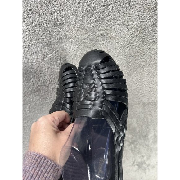 Soft Spots Women's Size 12 Wide Black Leather Huarache Sandal Summer Comfort - Picture 4 of 7
